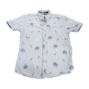MBX Shirt Mens Medium Blue Flamingo Fireworks Short Sleeve Button Patriotic